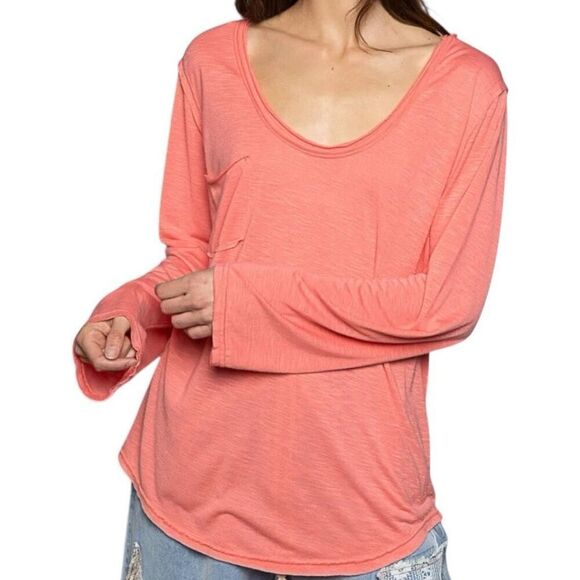 POL Shirt  Coral Chest Pocket Long Sleeve T-Shirt Medium NEW - Picture 4 of 5
